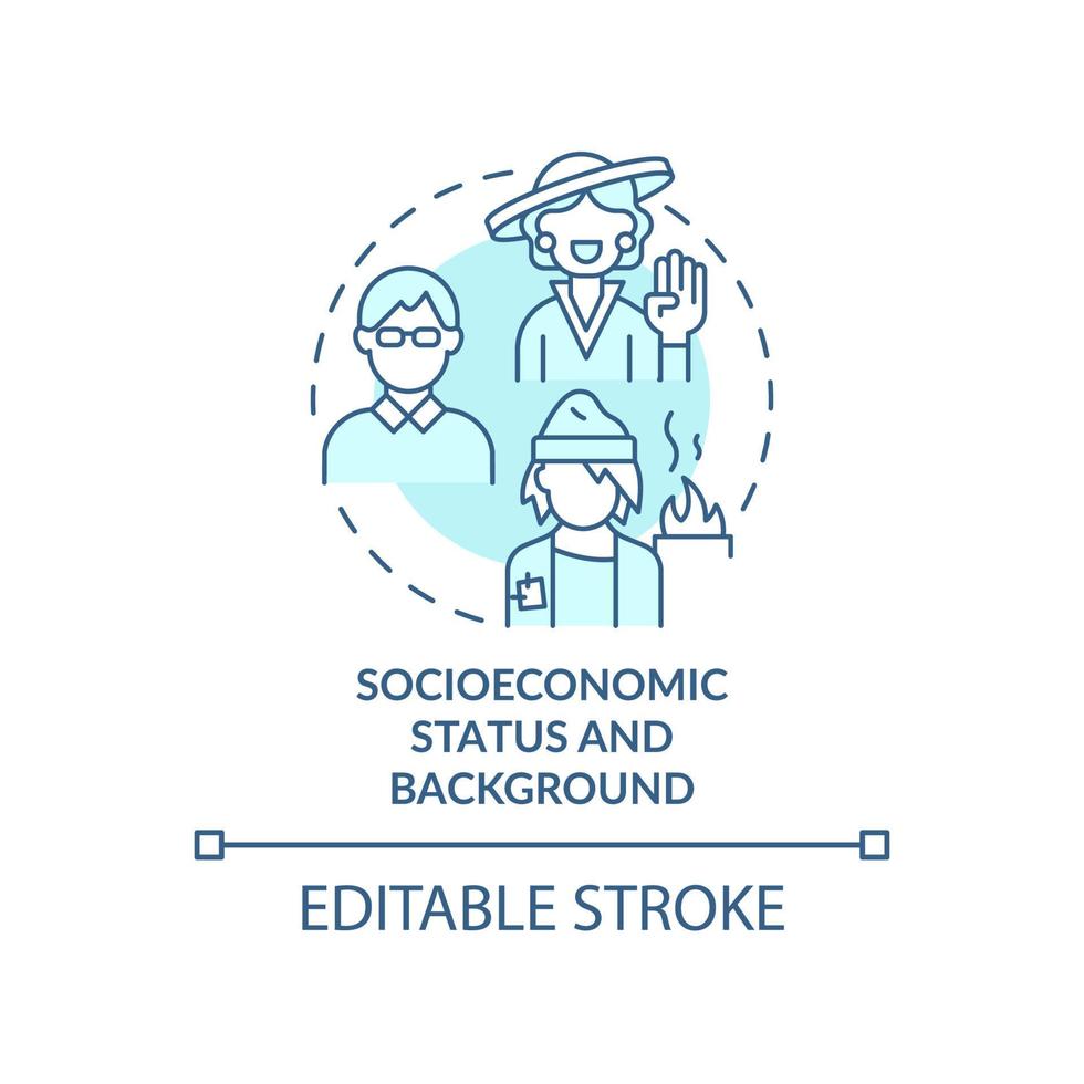 Socioeconomic status and background turquoise concept icon. Type of diversity abstract idea thin line illustration. Isolated outline drawing. Editable stroke. vector
