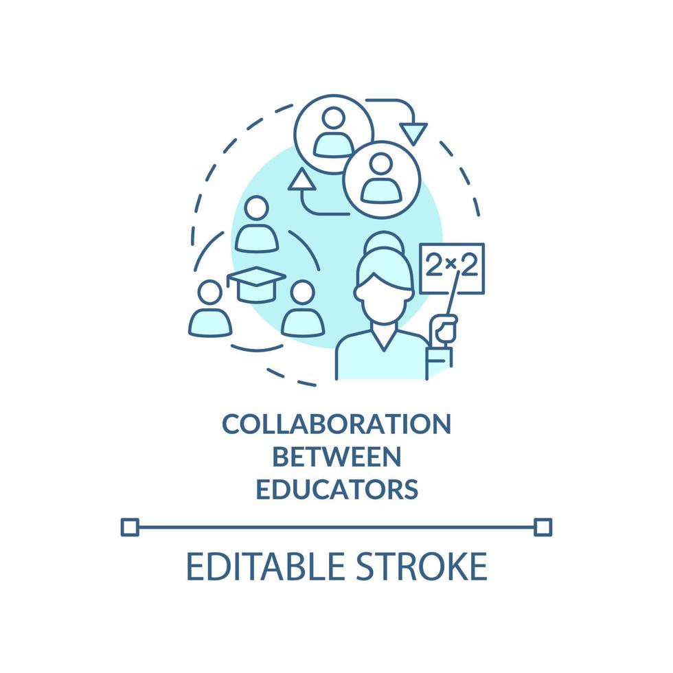 Collaboration between educators turquoise concept icon. Inclusive classrooms benefit abstract idea thin line illustration. Isolated outline drawing. Editable stroke. vector