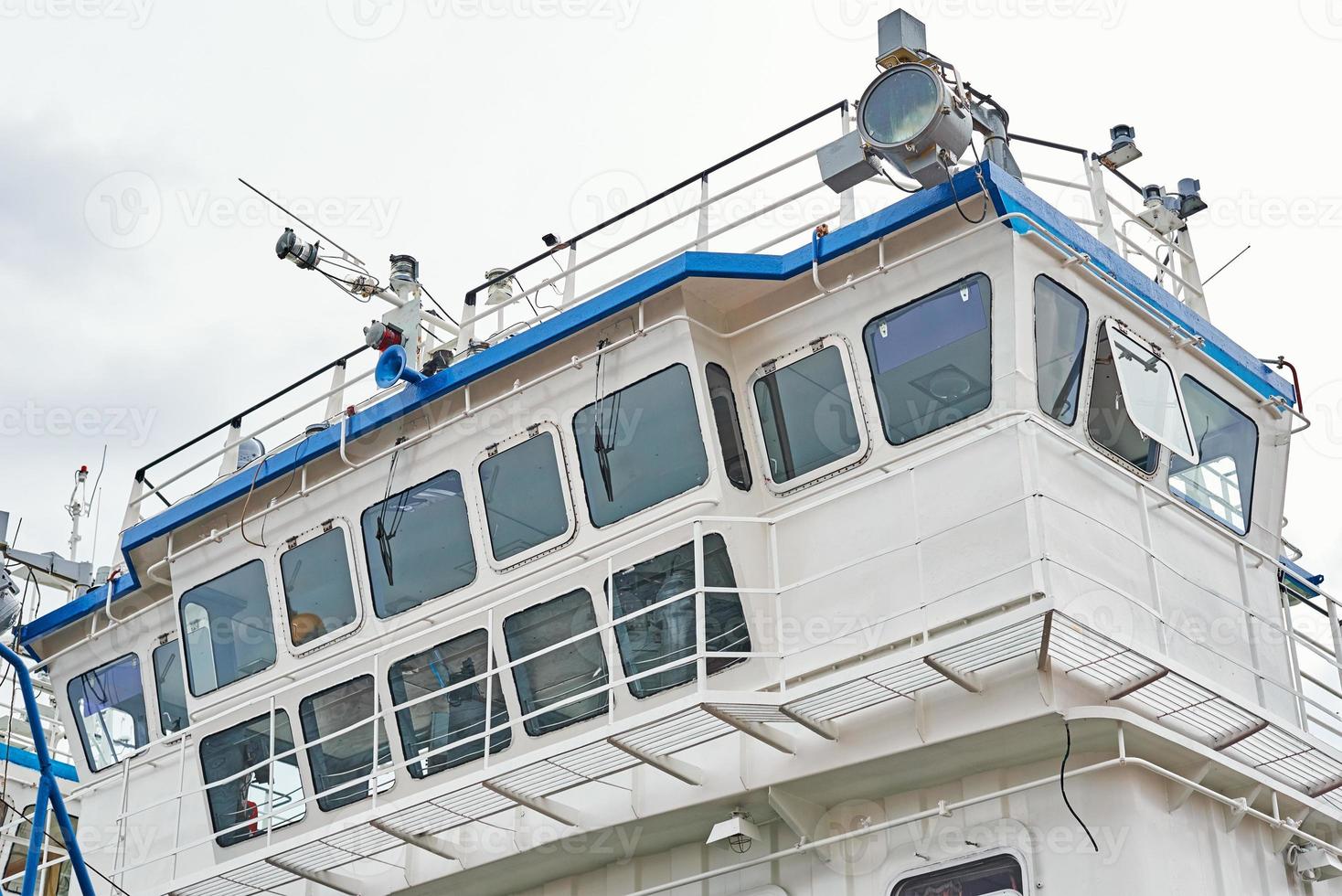 Captain cabins on cruise ship liner docked in the port photo