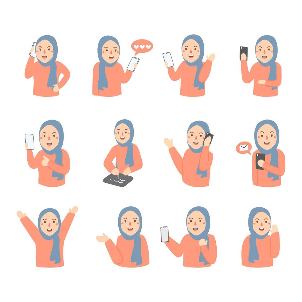 hijab mujer niña feliz ojeada pose vector