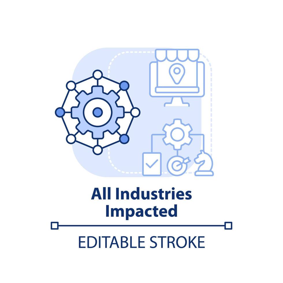 todas las industrias impactaron el icono de concepto azul claro. la primera mentalidad digital es una ilustración de línea delgada de idea abstracta esencial. dibujo de contorno aislado. trazo editable. vector