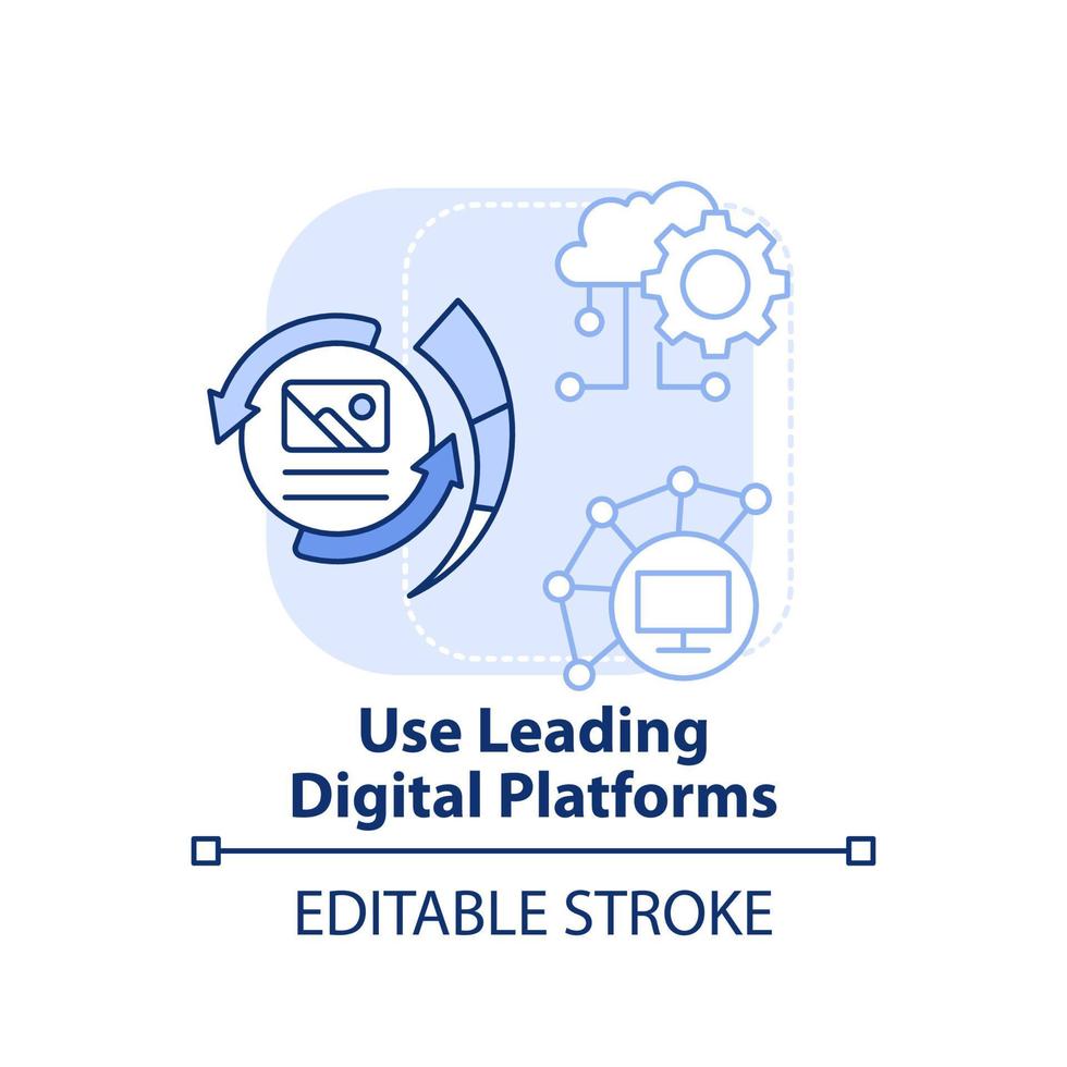 Use leading digital platforms light blue concept icon. Digital first strategy abstract idea thin line illustration. Isolated outline drawing. Editable stroke. vector