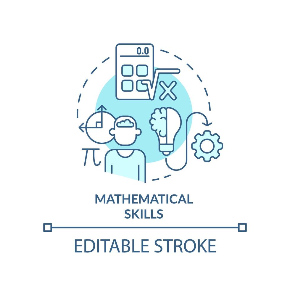 icono de concepto turquesa de habilidades matemáticas. álgebra y aritmética. habilidad de programación idea abstracta ilustración de línea delgada. dibujo de contorno aislado. trazo editable. vector