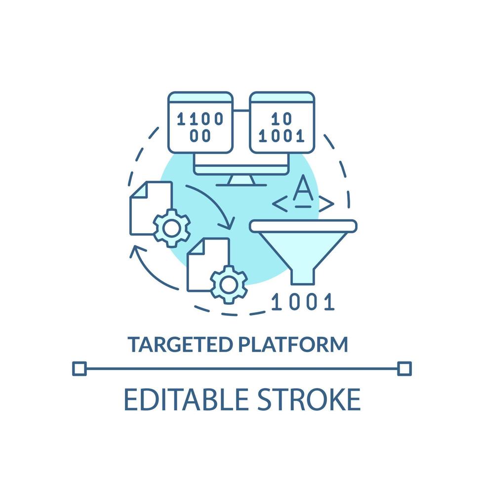 Targeted platform turquoise concept icon. Programing language choice criterion abstract idea thin line illustration. Isolated outline drawing. Editable stroke. vector