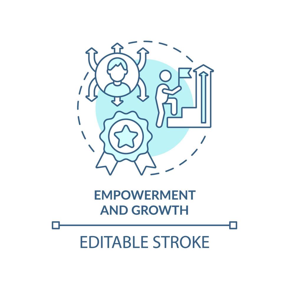 Empowerment and growth turquoise concept icon. Inclusive leaders trait abstract idea thin line illustration. Isolated outline drawing. Editable stroke. vector