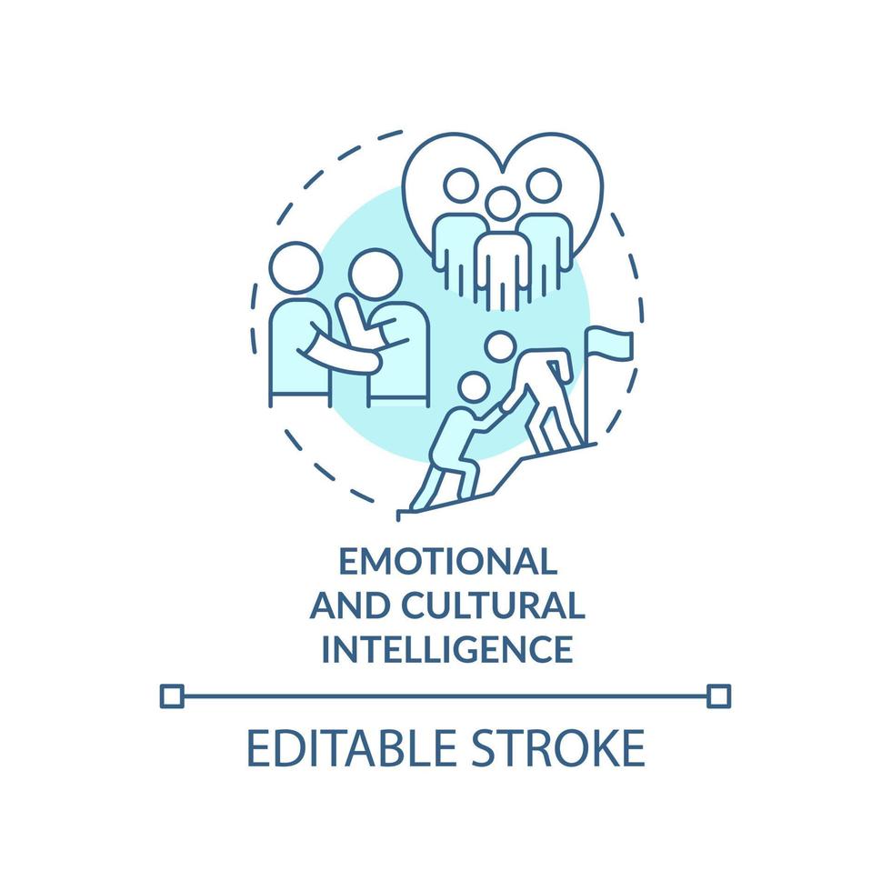Emotional and cultural intelligence turquoise concept icon. Inclusive leaders trait abstract idea thin line illustration. Isolated outline drawing. Editable stroke. vector