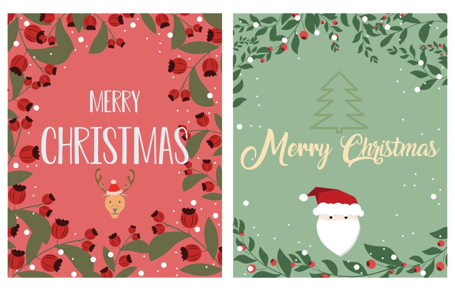 conjunto de tarjetas de navidad y feliz año nuevo. plantilla de tarjeta de flores y hojas. estilo retro y moderno. elementos de diseño de tarjeta de felicitación de vector