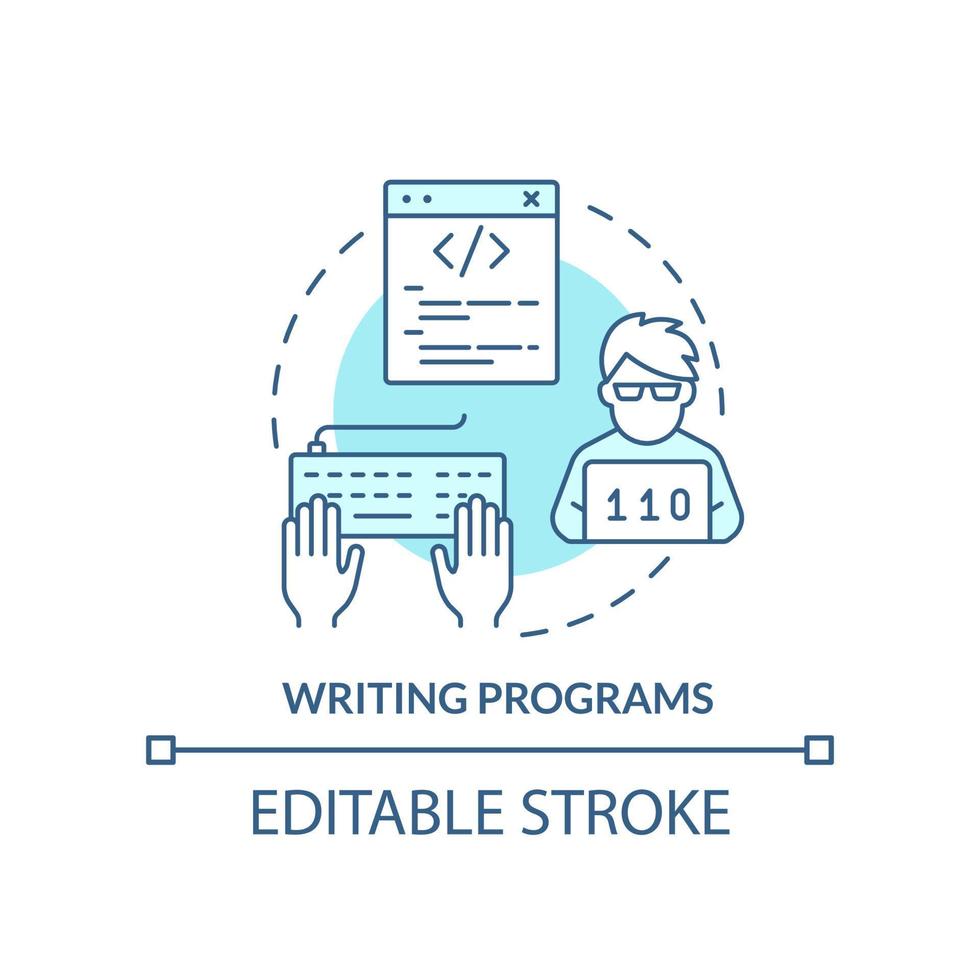Programas de escritura icono de concepto turquesa. diseñar y construir software. habilidad de programación idea abstracta ilustración de línea delgada. dibujo de contorno aislado. trazo editable. vector