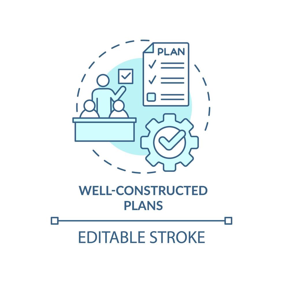 Well-constructed plans turquoise concept icon. Value of inclusive classrooms abstract idea thin line illustration. Isolated outline drawing. Editable stroke. vector