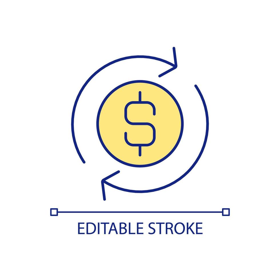Converting currency to another RGB color icon. Foreign exchange. Economic action. Getting cash at bank. Isolated vector illustration. Simple filled line drawing. Editable stroke.