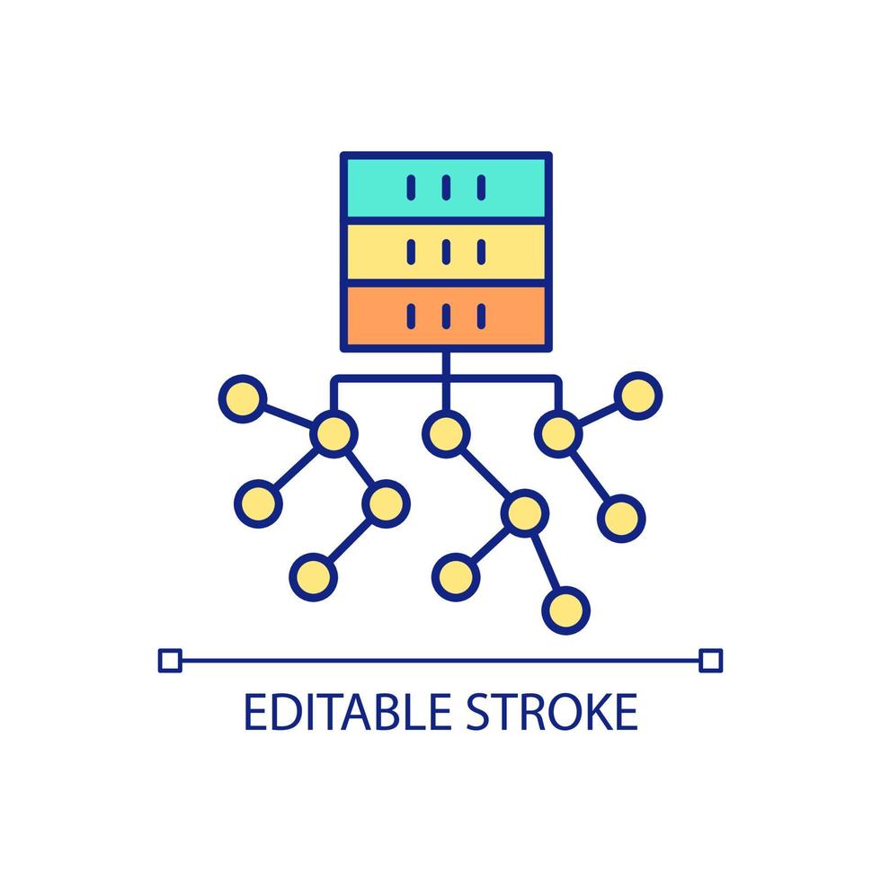 Data warehousing hierarchy RGB color icon. Storage structure. Database. Data from multiple sources. Isolated vector illustration. Simple filled line drawing. Editable stroke.