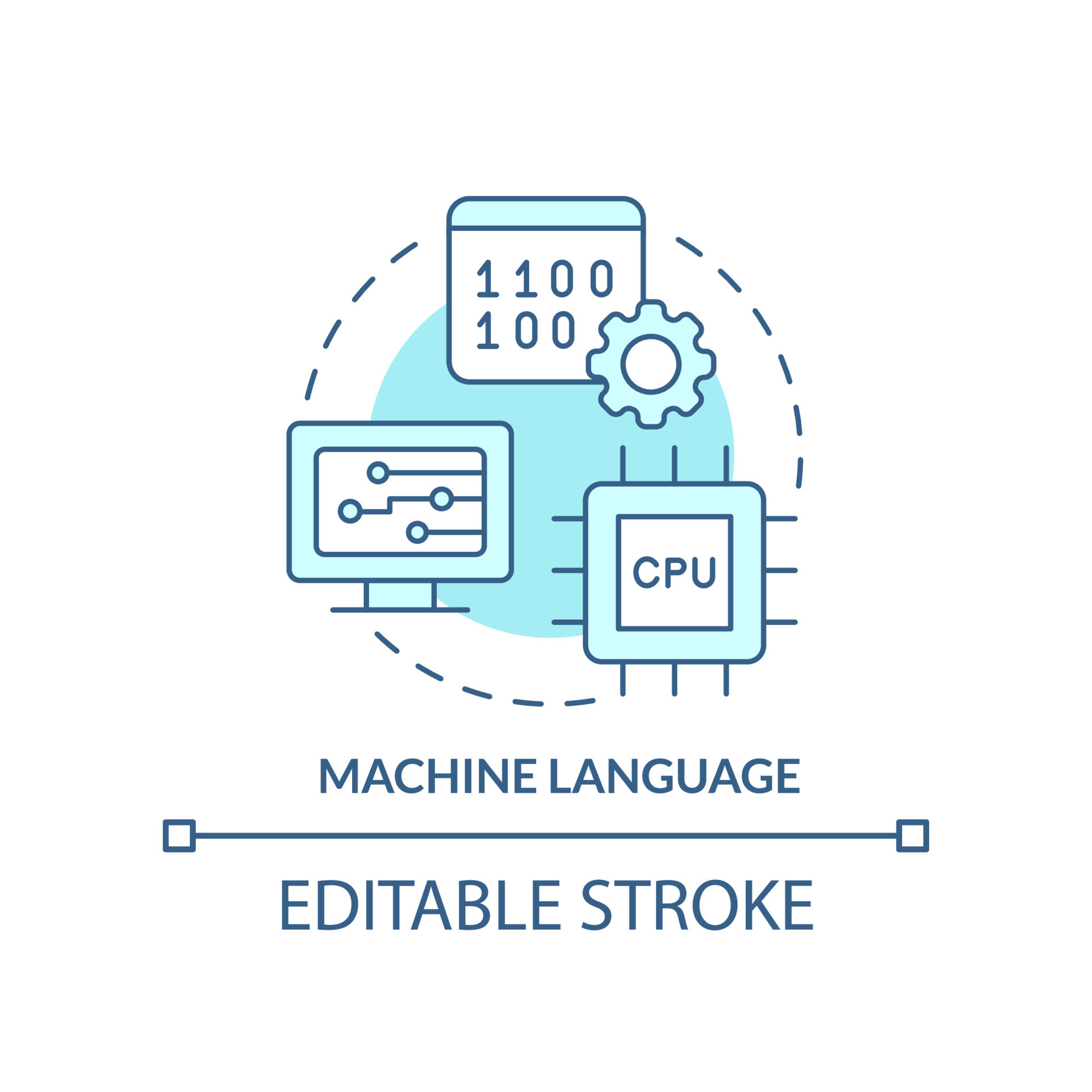 Machine language turquoise concept icon. Object code. Type of computer
