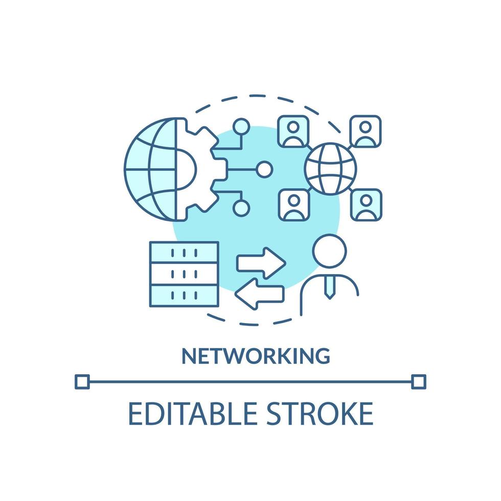 Networking turquoise concept icon. Client server network. Programming skills abstract idea thin line illustration. Isolated outline drawing. Editable stroke. vector