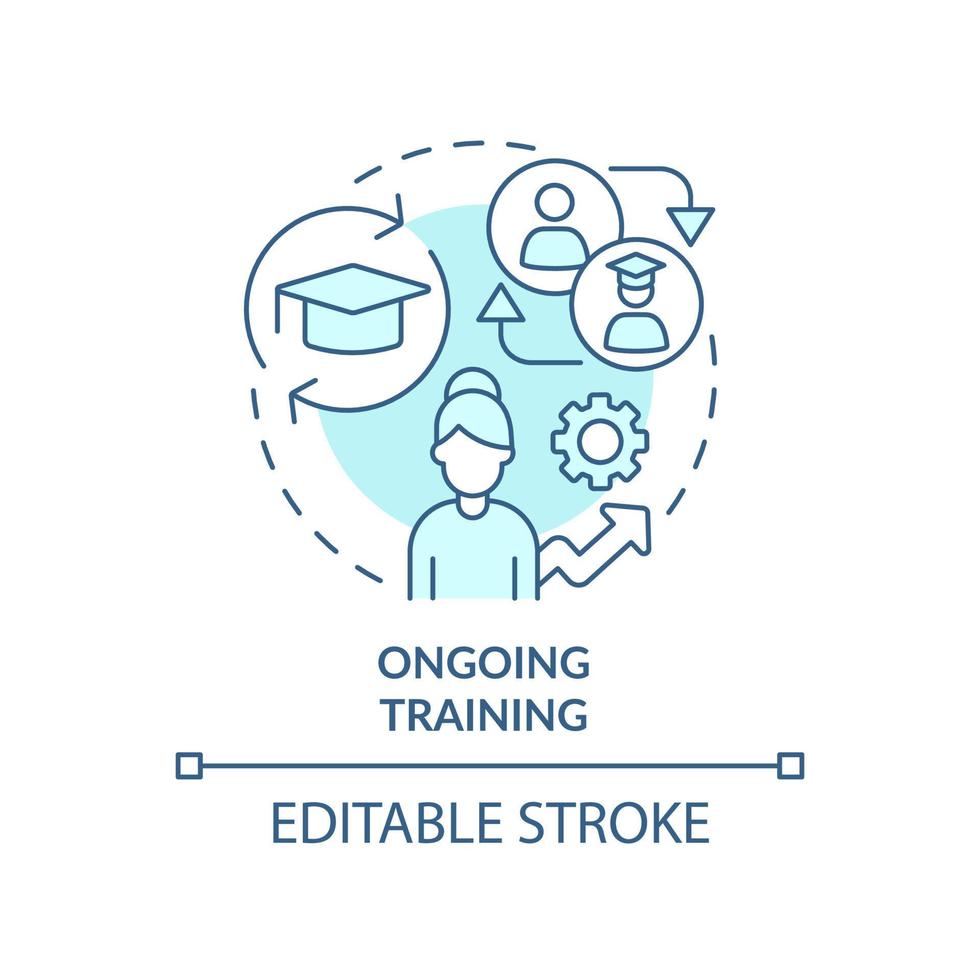 Ongoing training turquoise concept icon. Advantage of inclusive classrooms abstract idea thin line illustration. Isolated outline drawing. Editable stroke. vector