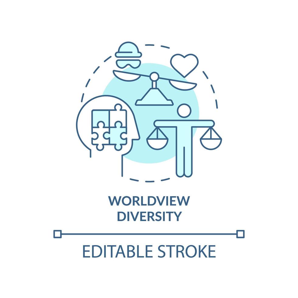 Worldview diversity turquoise concept icon. Moral development abstract idea thin line illustration. Cultural mindset. Isolated outline drawing. Editable stroke. vector