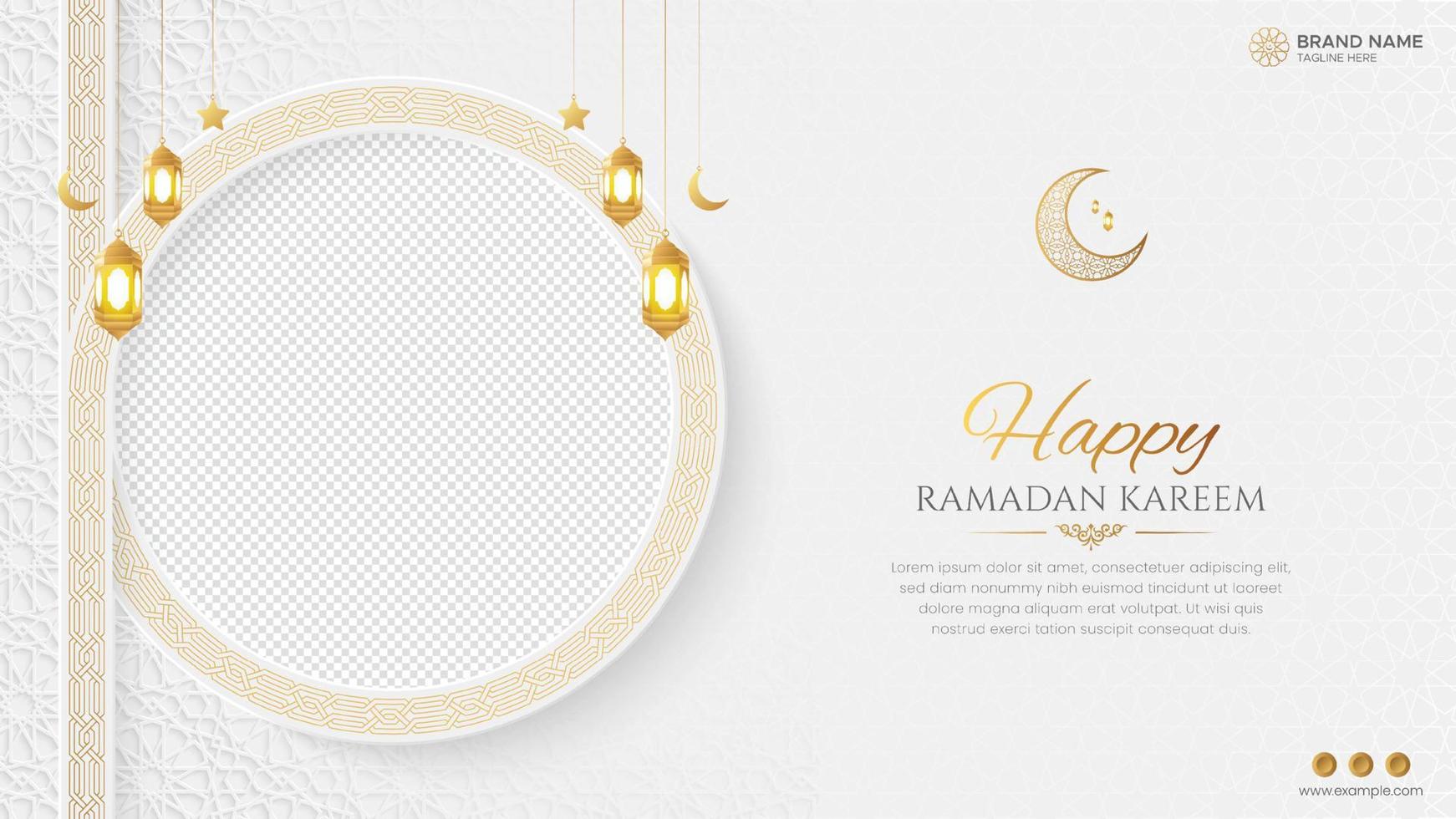 ramadan kareem fondo islámico de lujo dorado con bordes árabes y marco de fotos vector