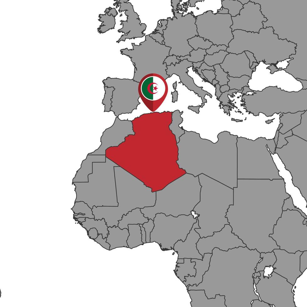 pin mapa con bandera de Argelia en el mapa mundial. ilustración vectorial vector