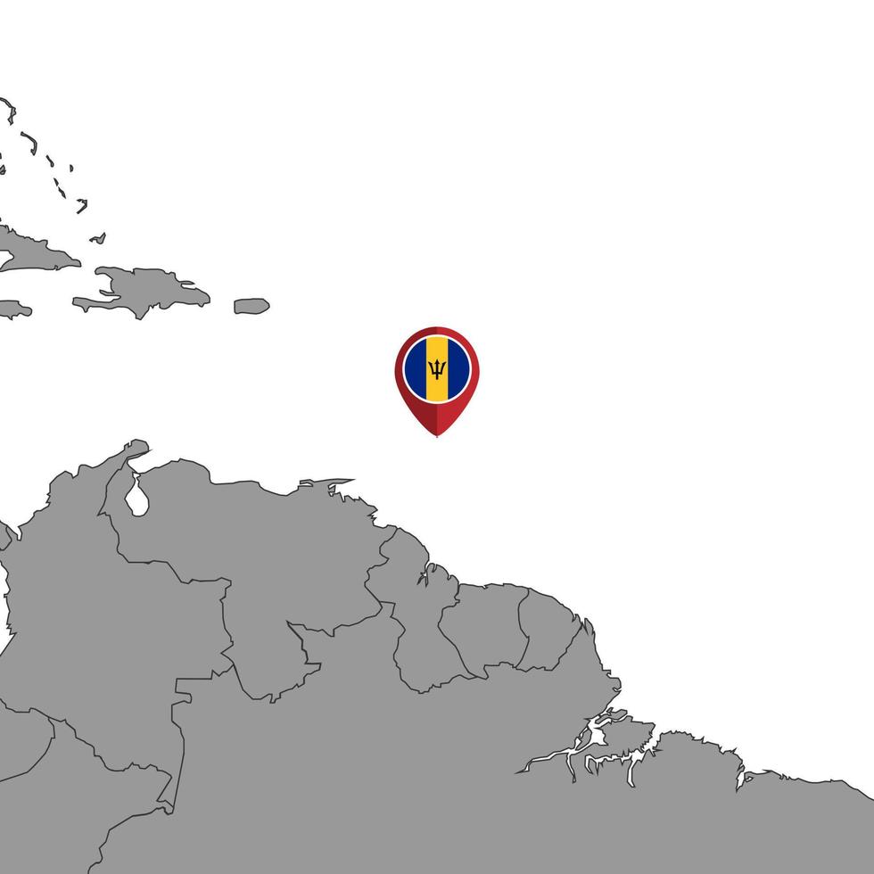 Pin map with Barbados flag on world map. Vector illustration.