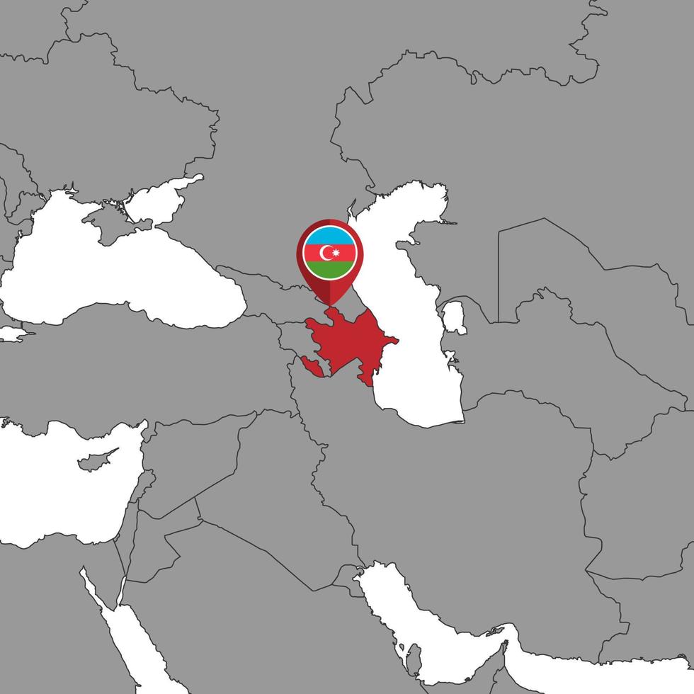 Pin map with Azerbaijan flag on world map. Vector illustration.