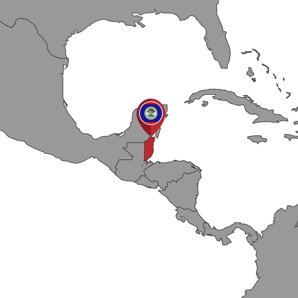 Pin map with Belize flag on world map. Vector illustration.