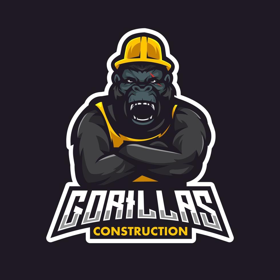 vector de ilustración de diseño de logotipo de mascota de construcción de gorila