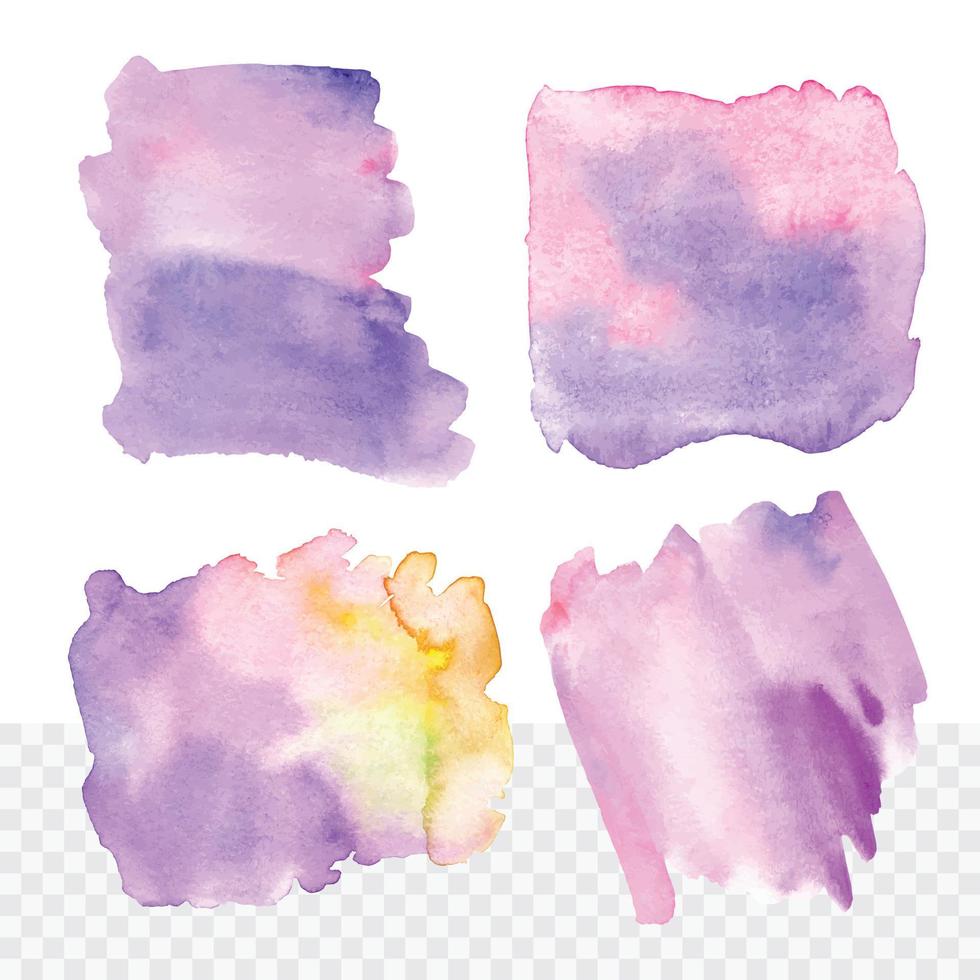 conjunto de formas lilas acuarelas. salpicaduras abstractas pintadas a mano de vector para el diseño