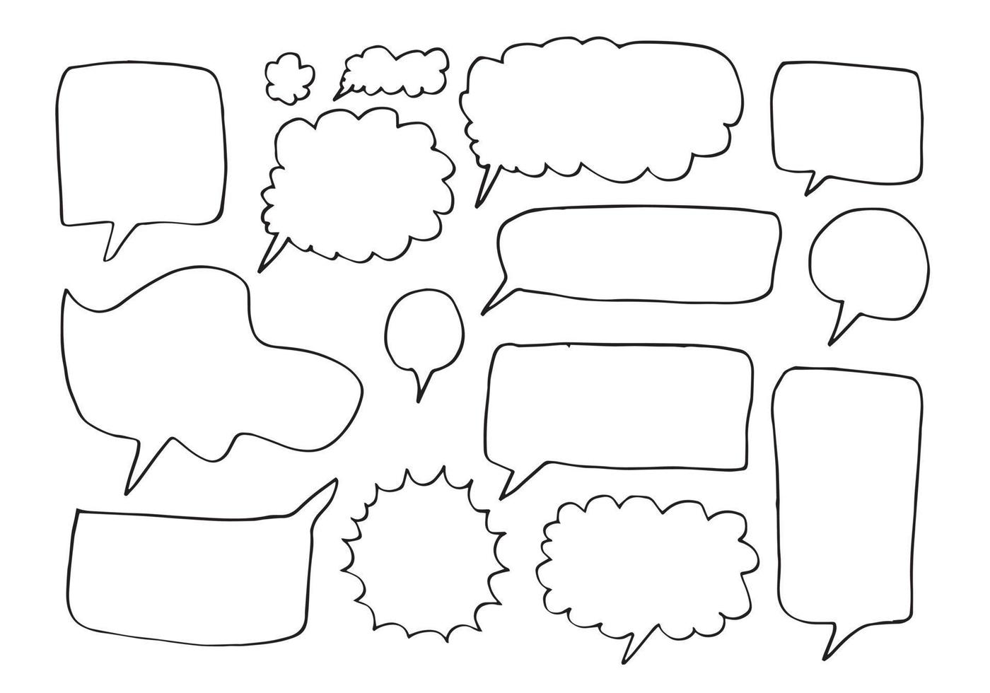 Hand drawn set of speech bubbles isolated on white background. vector