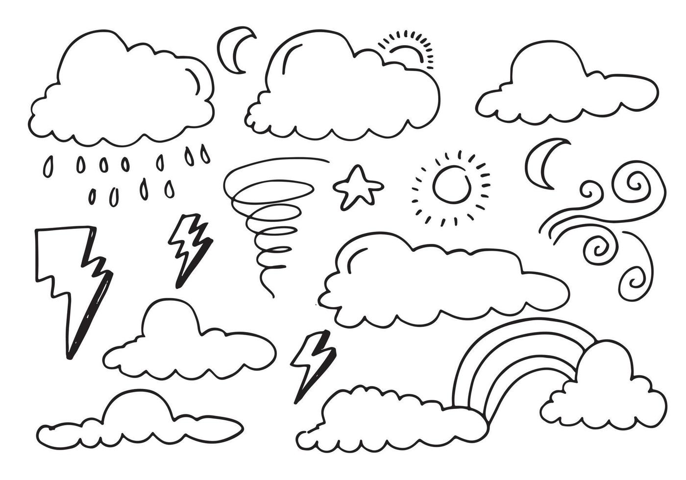 Weather Doodle Vector Set illustration with hand drawn line art style vector