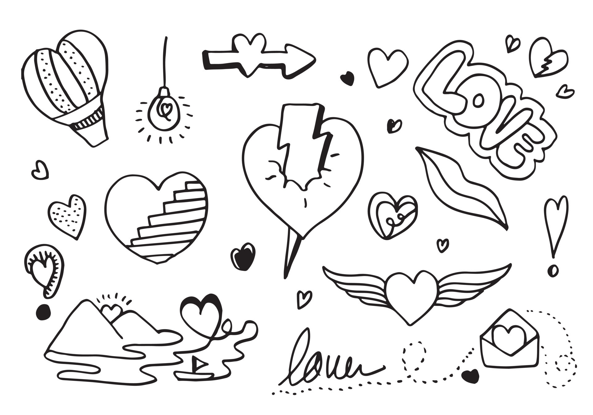 Set Of Love Hand Drawing Doodle Style For Your Design 13947653 set-of-love-hand-drawing-doodle-style-for-your-design-13947653