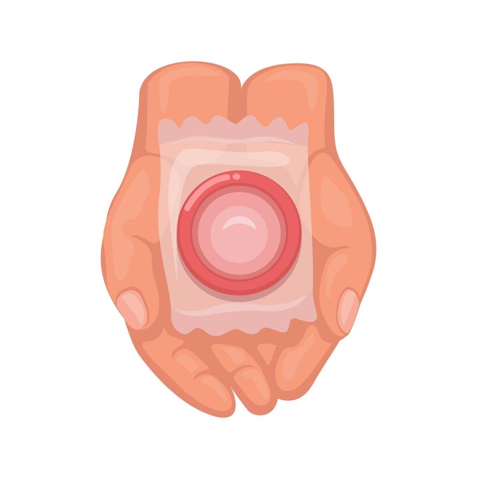 Condom in hand. contraceptive symbol for sex education illustration vector