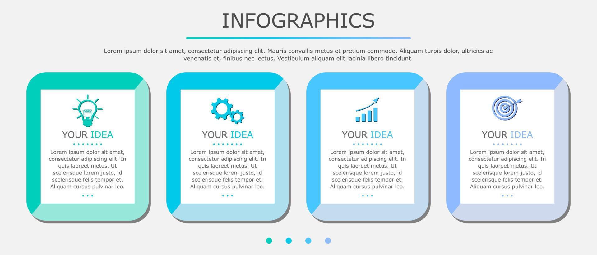 ilustración vectorial de la plantilla infográfica de negocios de presentación con opciones cuadradas de tono azul pastel 4. vector