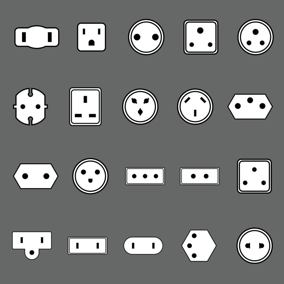 Plugs and Sockets icon set. Vector illustration plugs icon set. Simple symbols for app development and website design.