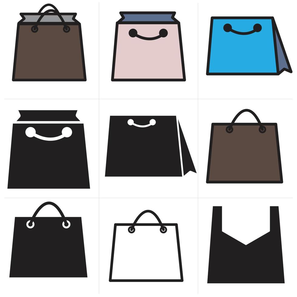 icono de bolsa, vector de bolsa de compras, conjunto de signos de bolsa de papel.