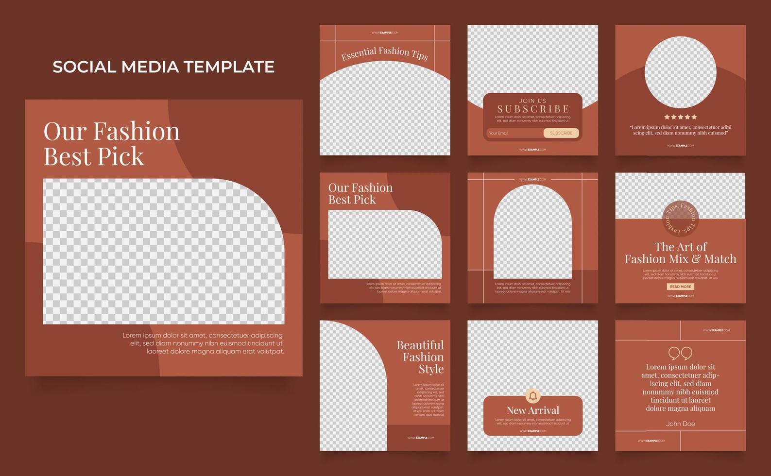 social media template banner fashion sale promotion in red brown color vector