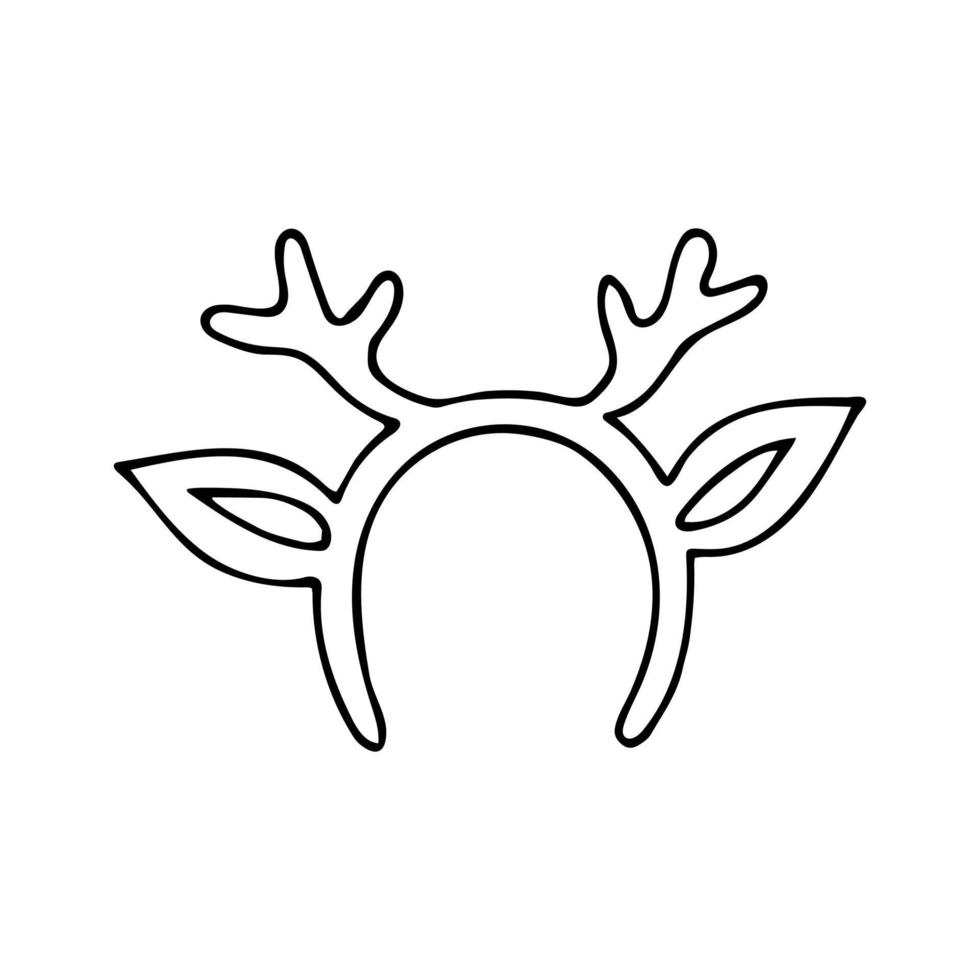 garabato de divertidos cuernos de reno de Navidad aislado sobre fondo blanco. vector ilustración dibujada a mano del sombrero de carnaval para el diseño de navidad.