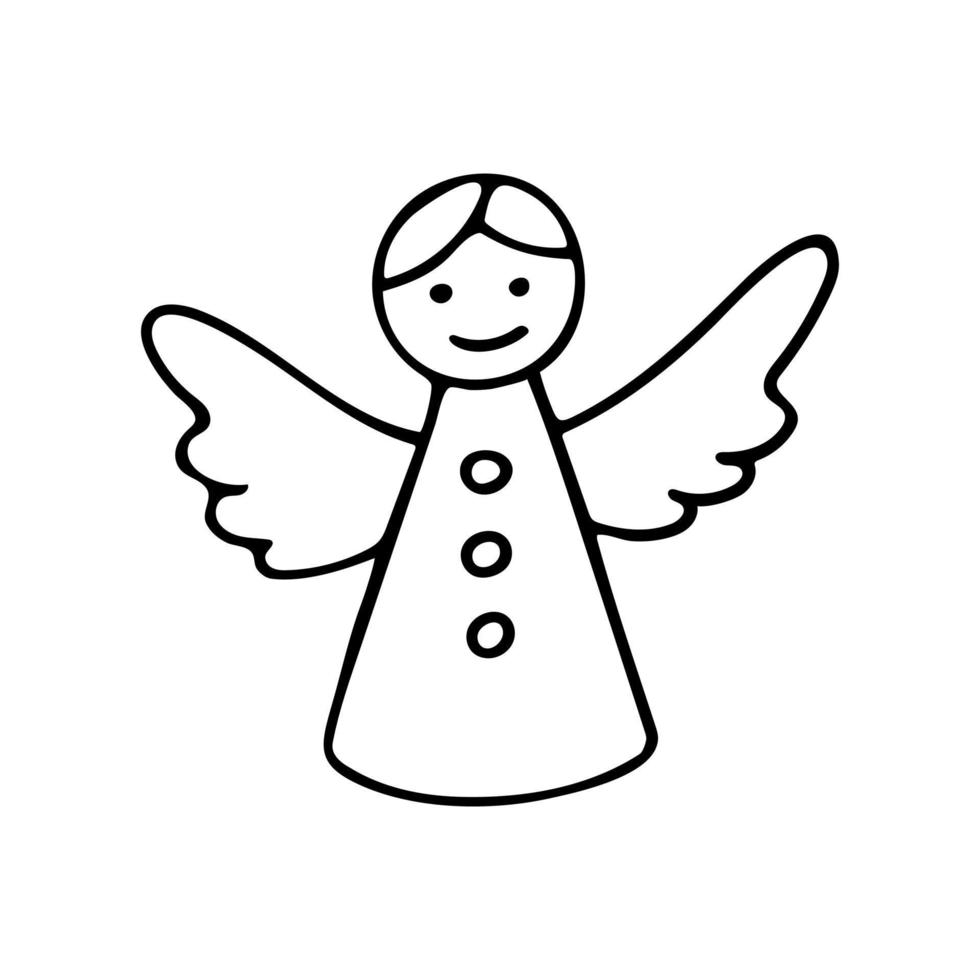 Doodle of cute angel. Hand drawn vector illustration on theme of Christmas, religion, Bible, Easter. Design element isolated on white background.