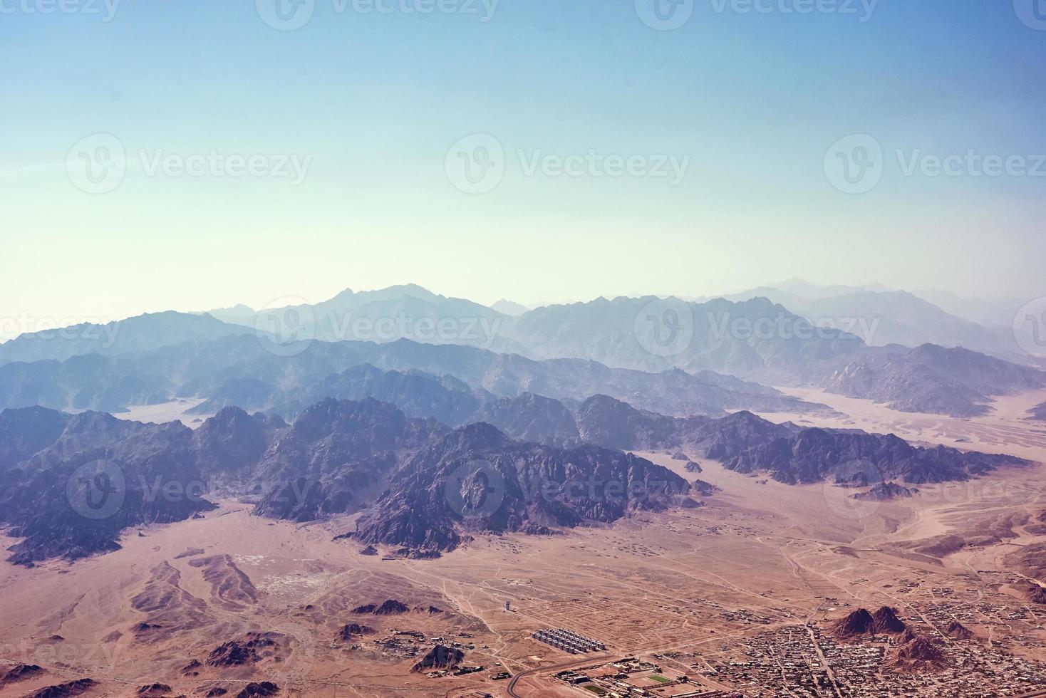 Aerial landscape view of a mountains in sunset photo