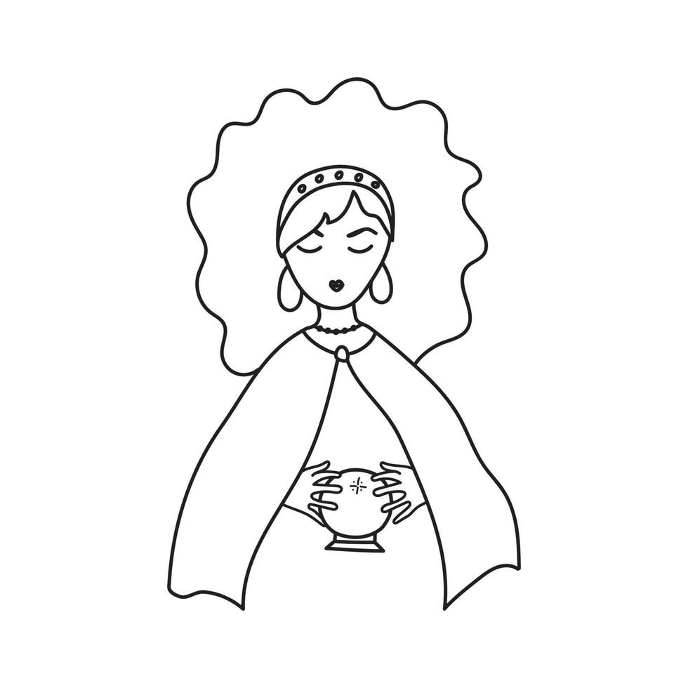 Hand drawn illustration of fortune teller, soothsayer. vector