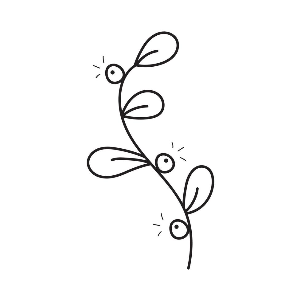 Branch with leaves and berries hand drawn. vector