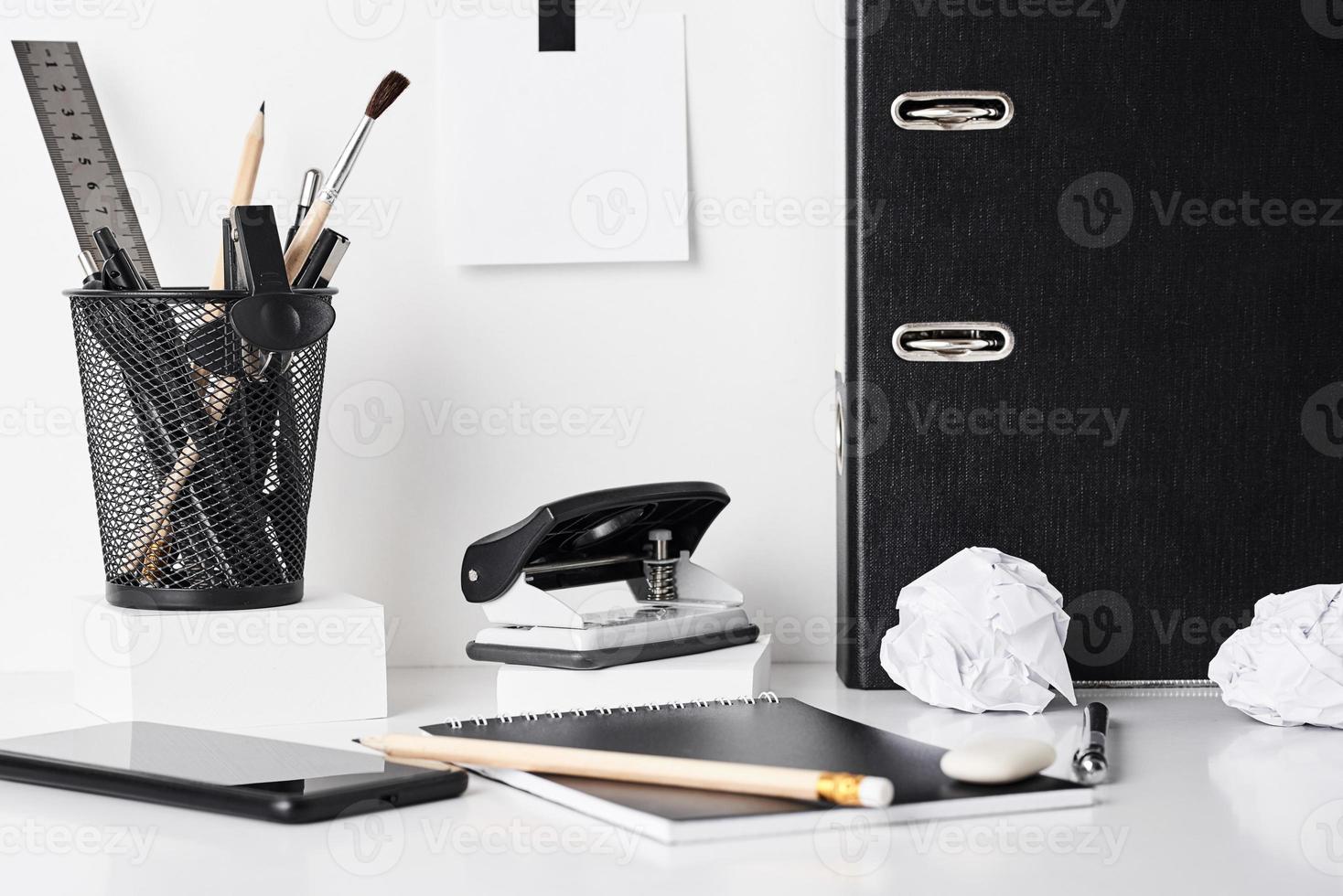 Office supplies on white background photo