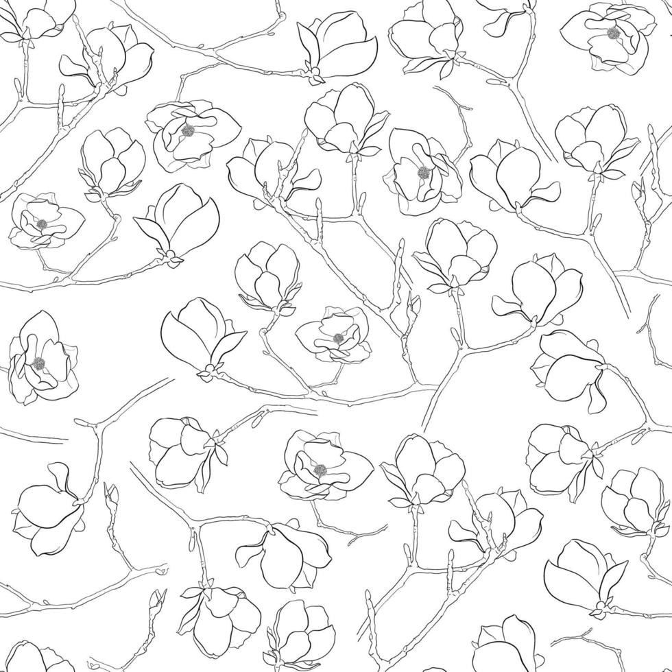 Seamless Pattern With Painted Magnolia. vector