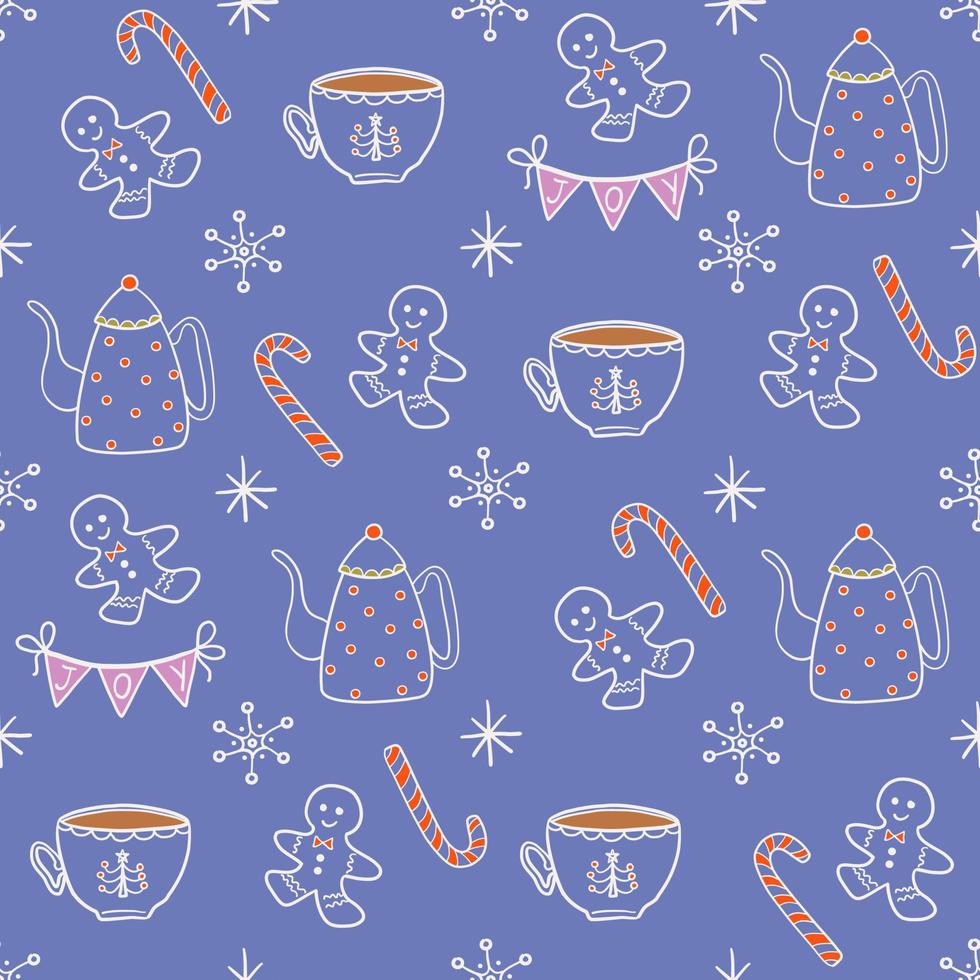 Cute Christmas background. Seamless doodle style pattern with Christmas or New Year elements. Vector illustration for wrapping paper, fabric, textile, scrapbook paper.