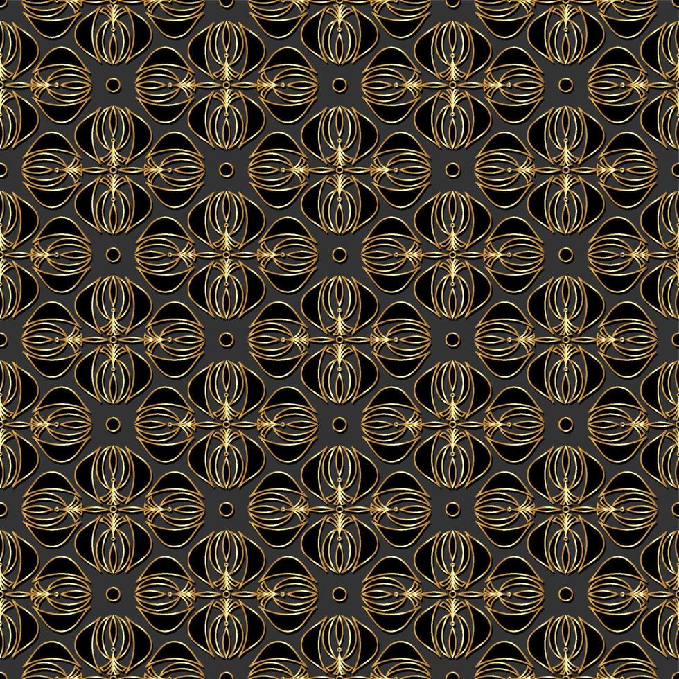 Vector Floral Art Nouveau Seamless Pattern. Golden Luxury Geometric decorative leaves texture. Gold and black Flowers concept. Retro stylish dark background