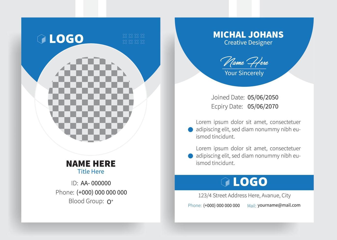 identification card Template Design, Modern ID Card Template with an author photo place, Office Id Card Layout, Employee Id Card for Your Business or Company  profile design. vector