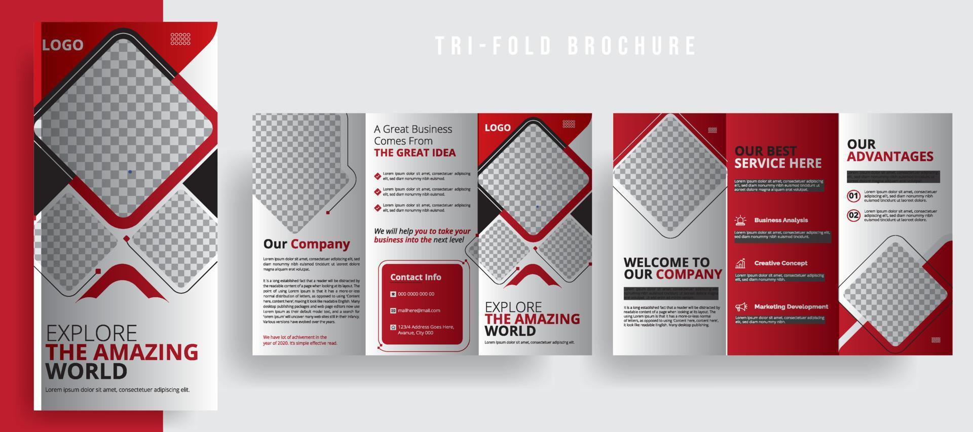 Tri fold brochure design. Corporate business template for tri fold flyer with rhombus square shapes, Business Marketing brochure template design, advertising. Layout with modern elements and abstract. vector