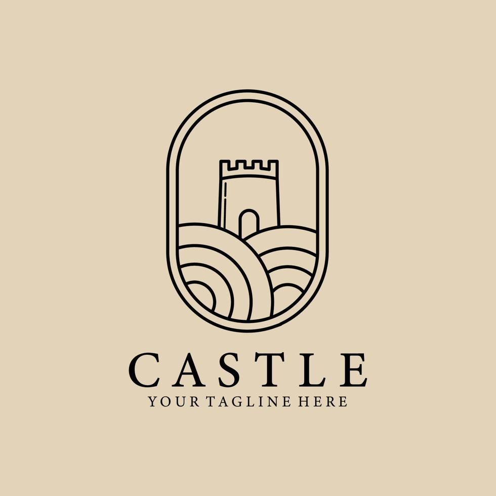 logotipo de arte de línea de castillo, icono y símbolo, con diseño de ilustración de vector de emblema