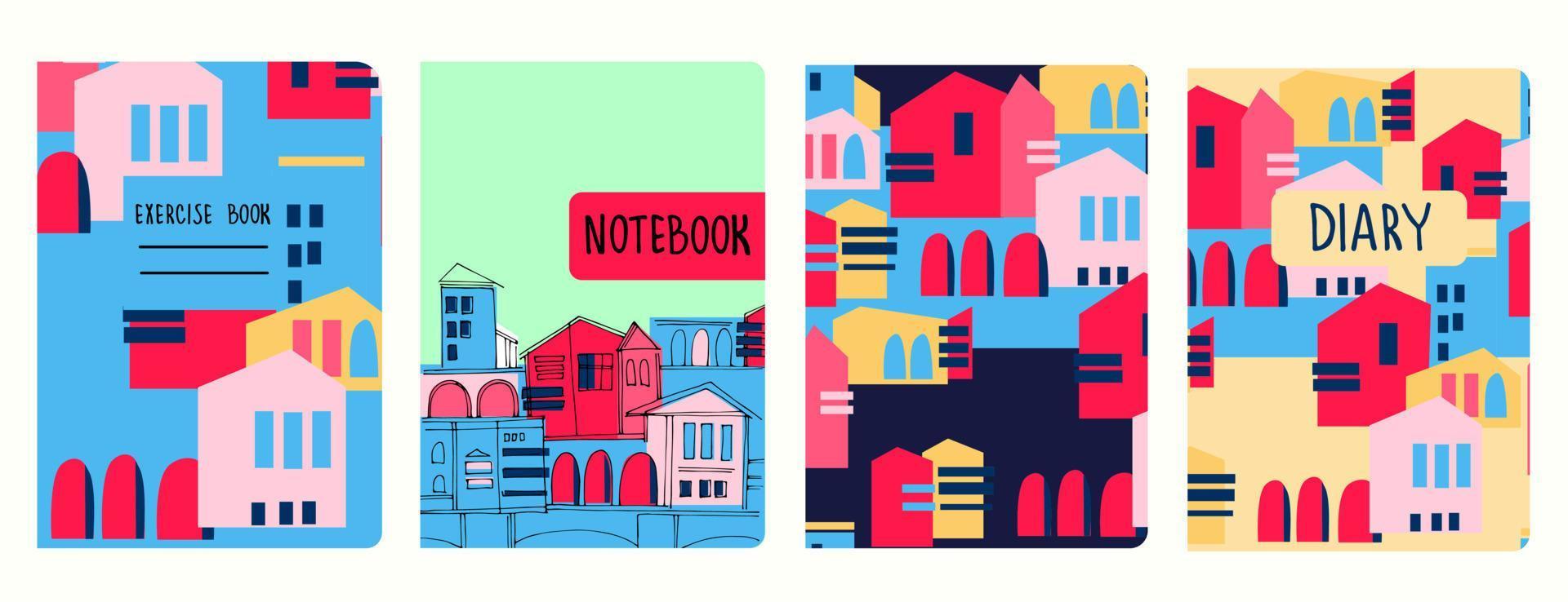 Cover page templates based on seamless patterns with historical cityscapes vector