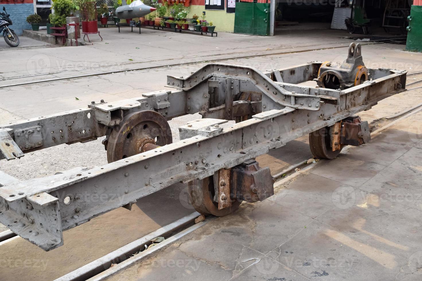 View of Toy train Railway Tracks from the middle during daytime near Kalka railway station in India, Toy train track view, Indian Railway junction, Heavy industry photo