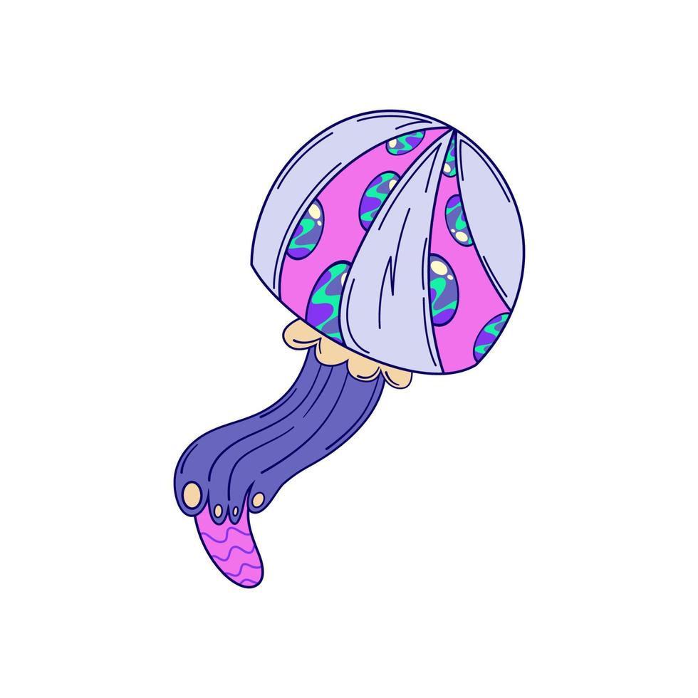 Groovy retro trippy mushroom isolated. Retro groovy magic mushroom. Acid neon hippy vector plant. Trippy psychedelic design.