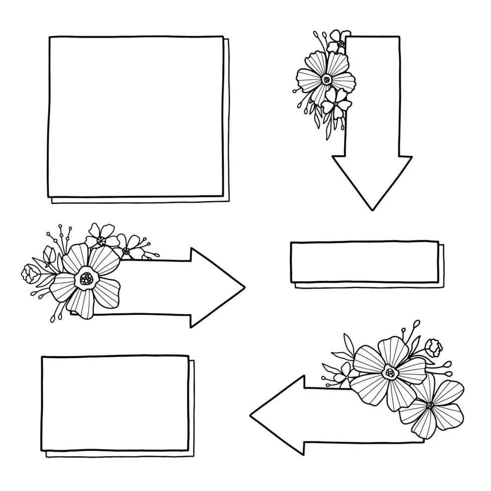 Set for a bullet journal with floral elements. Collection of drawings for a diary, weekly with flowers. A black line on a white background. vector